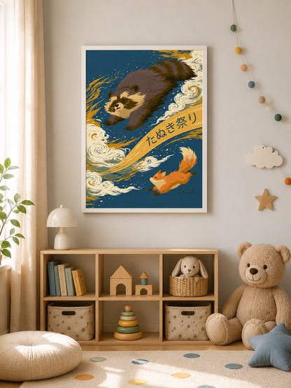 Japanese Tanuki Poster - Wall Art Decor - front view - japanese tanuki poster, tanuki wall art
