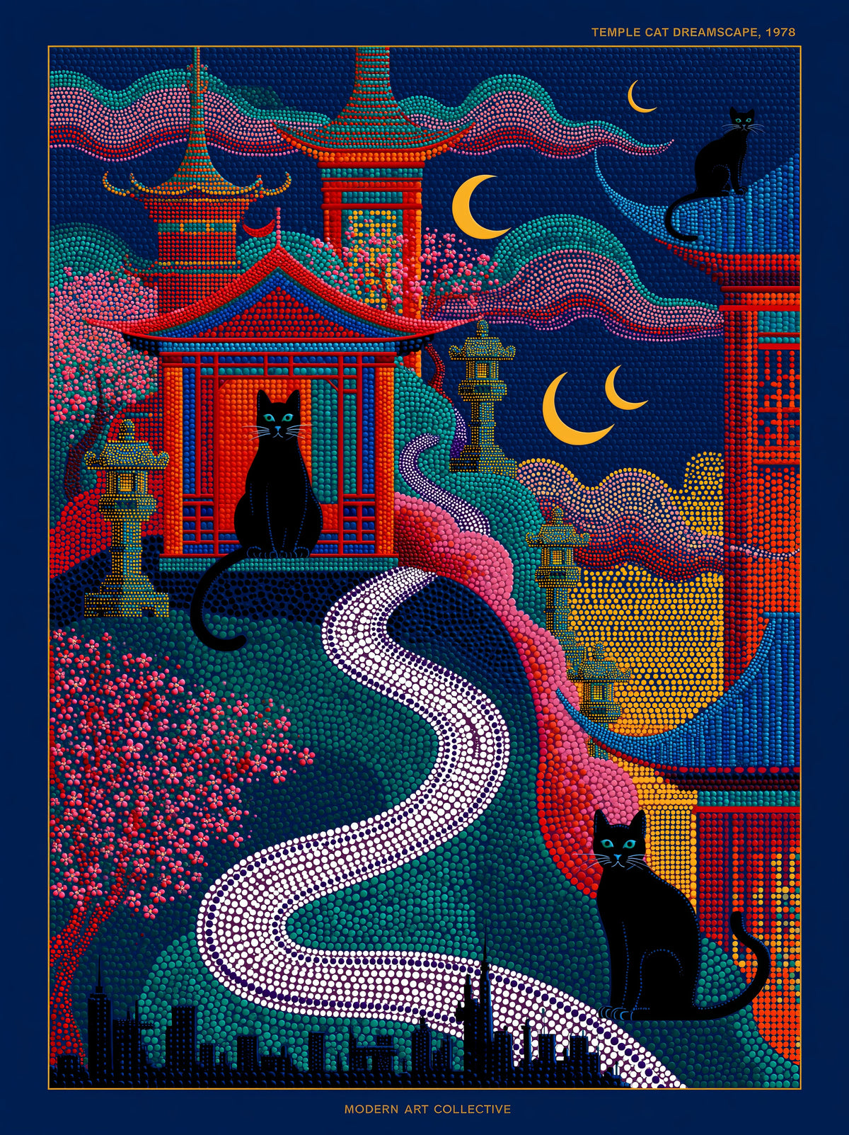 Japanese Temple Cat Poster - Wall Art Decor - front view - japanese temple cat poster, japanese cat wall art
