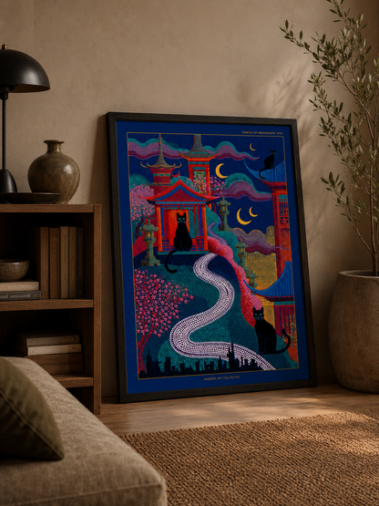 Japanese Temple Cat Poster - Wall Art Decor - alternate angle - japanese temple cat poster, japanese cat wall art