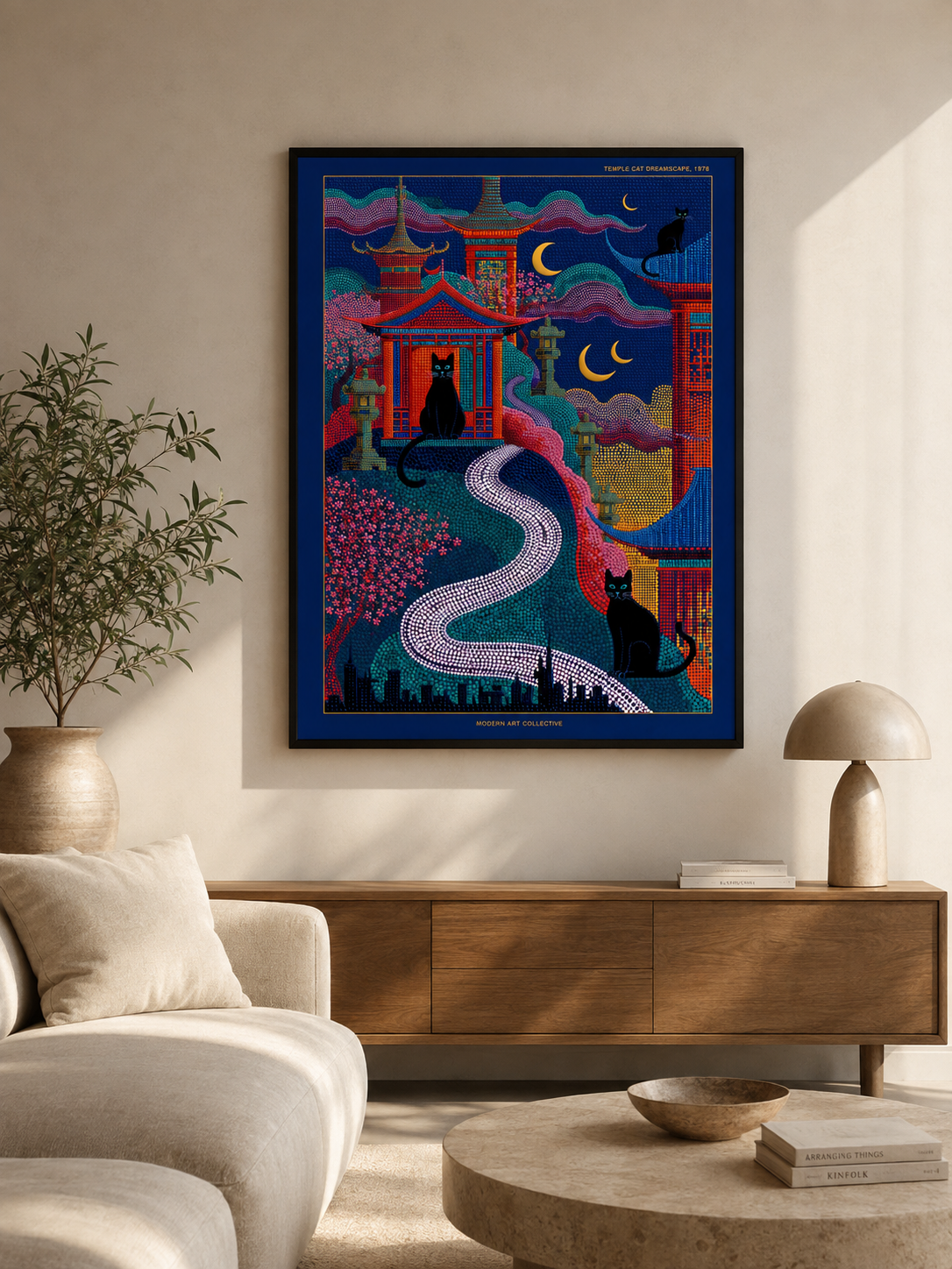 Japanese Temple Cat Poster - Wall Art Decor - detail view - japanese temple cat poster, japanese cat wall art