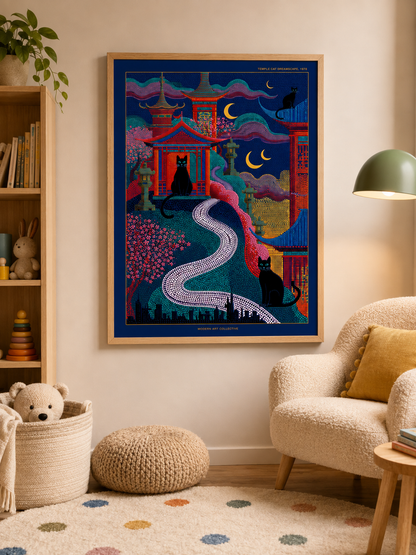 Japanese Temple Cat Poster - Wall Art Decor - front view - japanese temple cat poster, japanese cat wall art