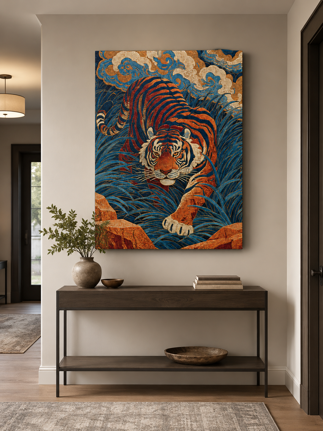 Japanese Tiger Art Print - Wall Art Decor - alternate angle - tiger wall decor, indigo tiger poster