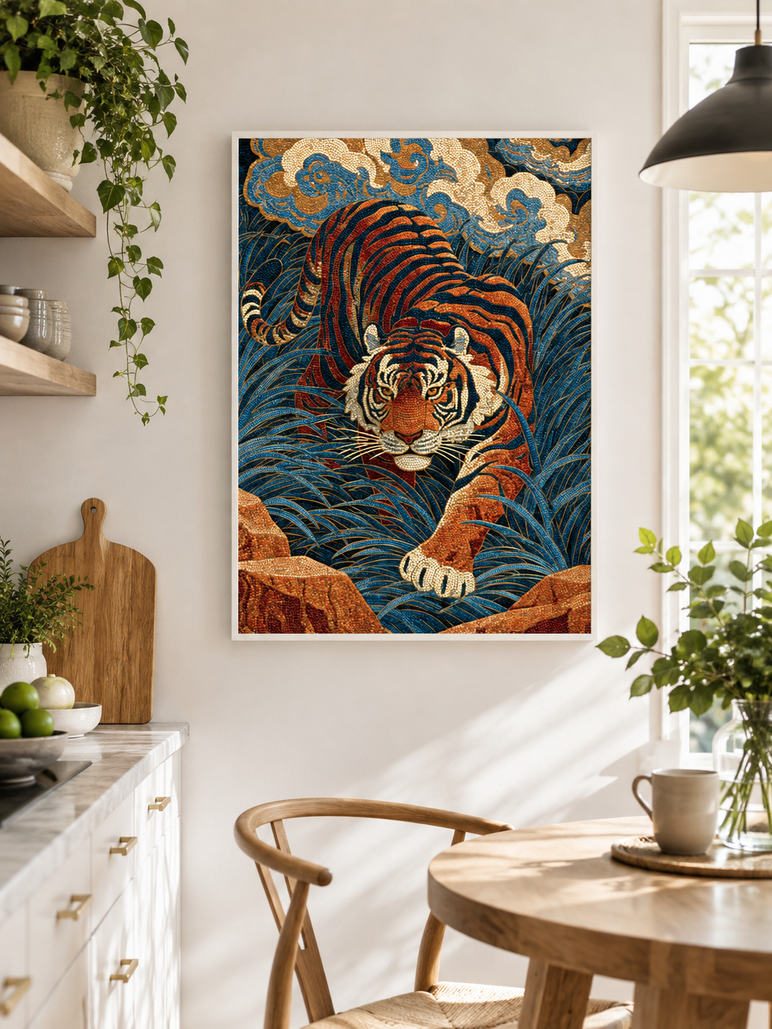 Japanese Tiger Art Print - Wall Art Decor - front view - tiger wall decor, indigo tiger poster
