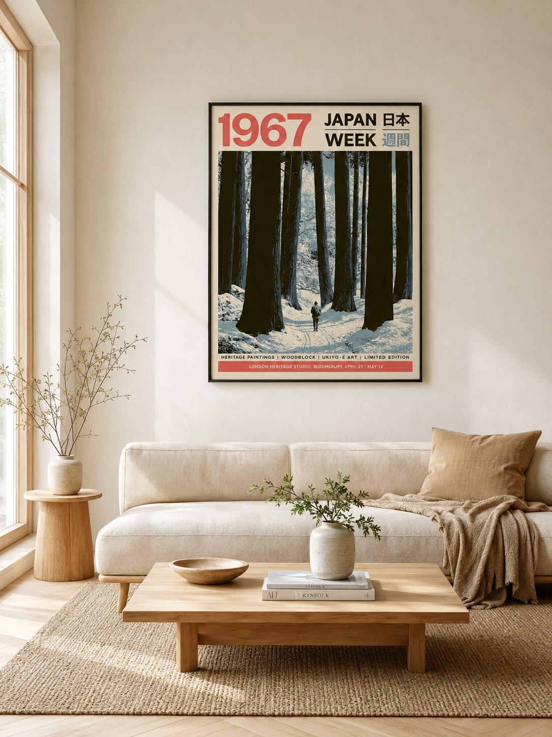 Japanese Winter Forest Poster - Wall Art Decor - detail view - snowy forest wall art, canvas print