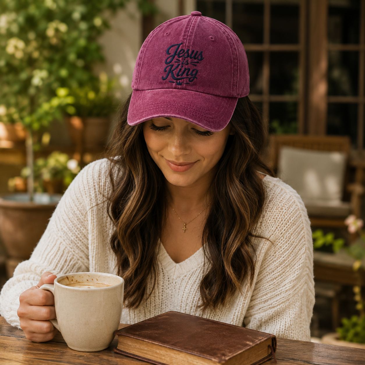 Jesus Is King Embroidered Washed Cap - Washed Cap - alternate angle