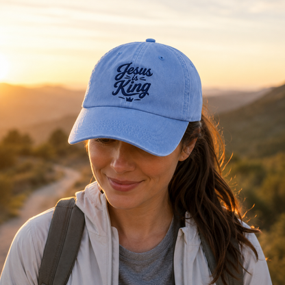 Jesus Is King Embroidered Washed Cap - Washed Cap - detail