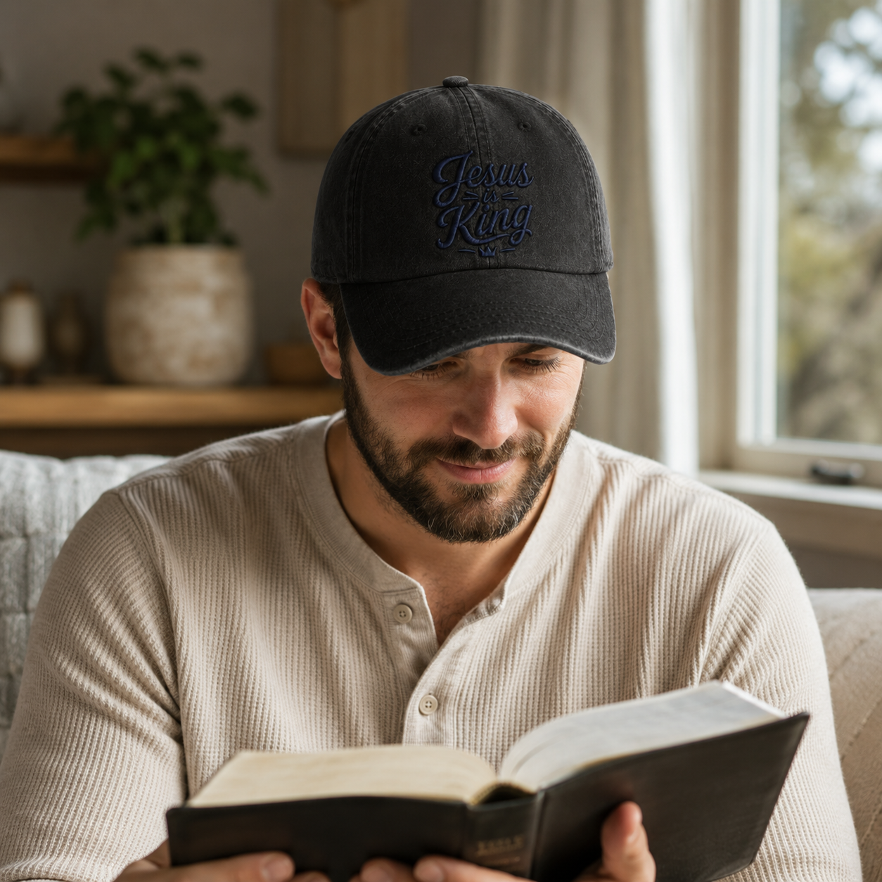 Jesus Is King Embroidered Washed Cap - Washed Cap - lifestyle