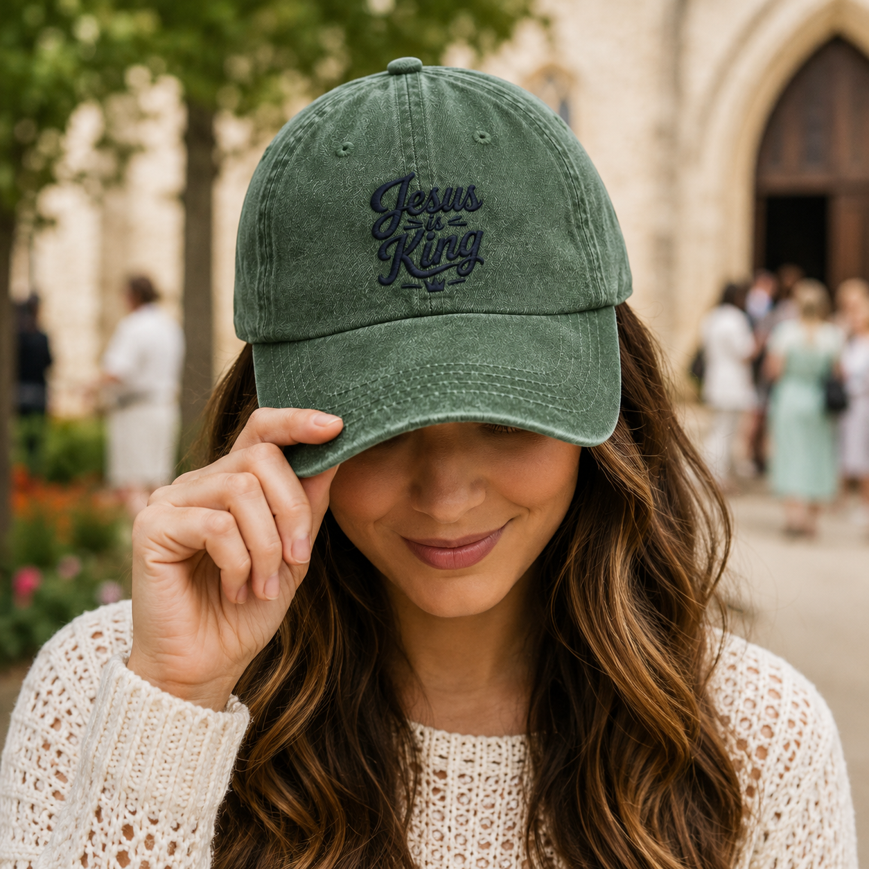 Jesus Is King Embroidered Washed Cap - Washed Cap - side view