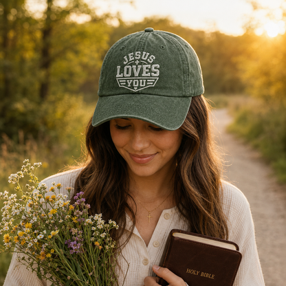 Jesus Loves You Washed Cap - Washed Cap - alternate angle