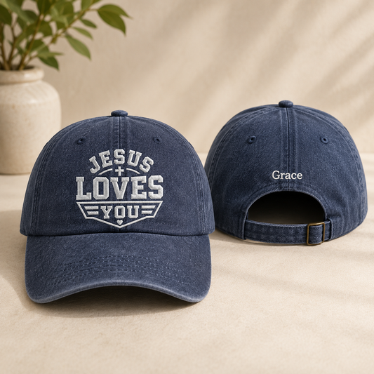 Jesus Loves You Washed Cap - Washed Cap - front view