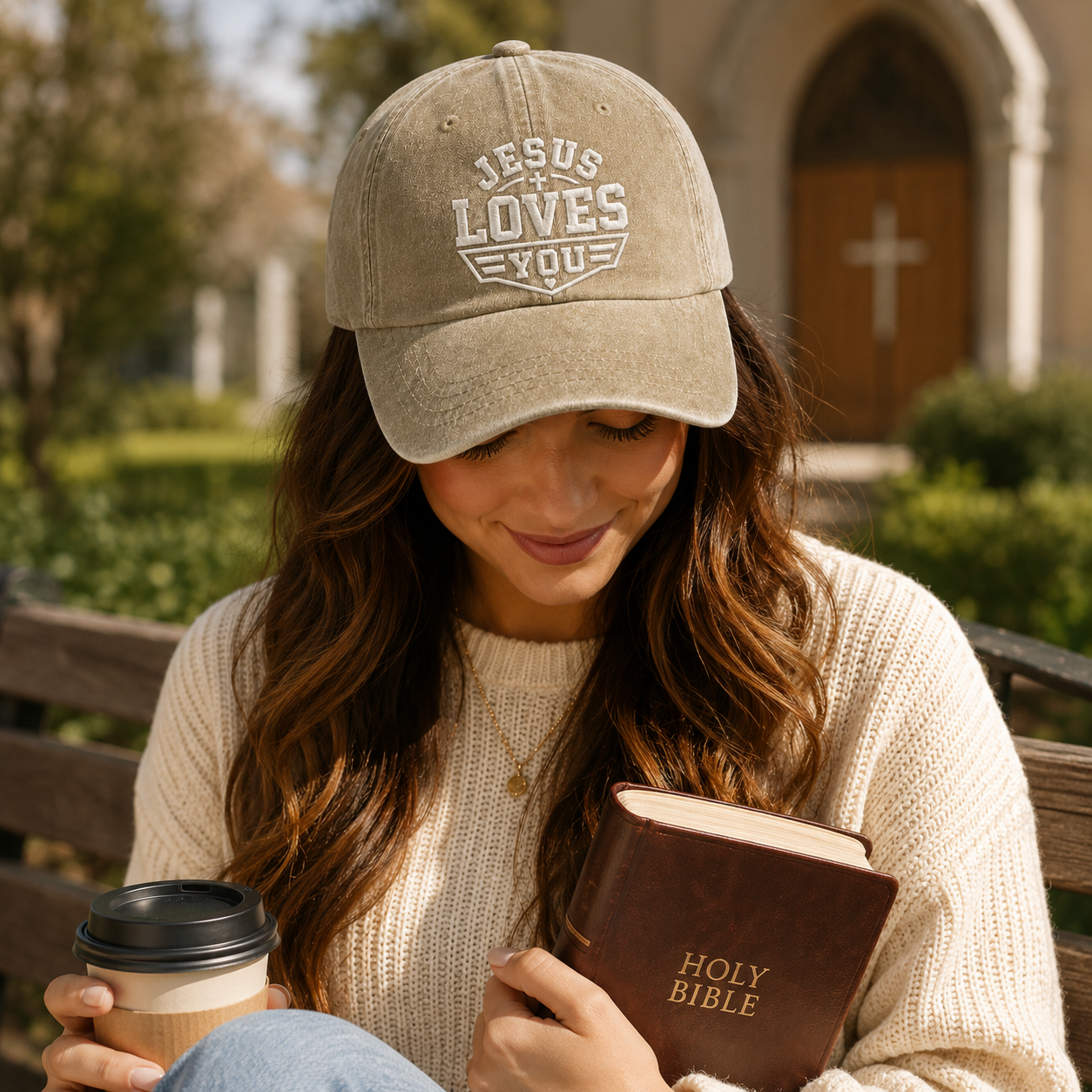 Jesus Loves You Washed Cap - Washed Cap - side view