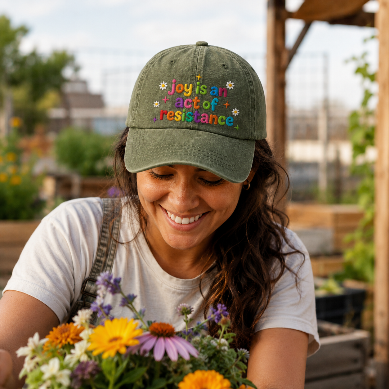 Joy Is Resistance Embroidered Washed Cap - Washed Cap - detail