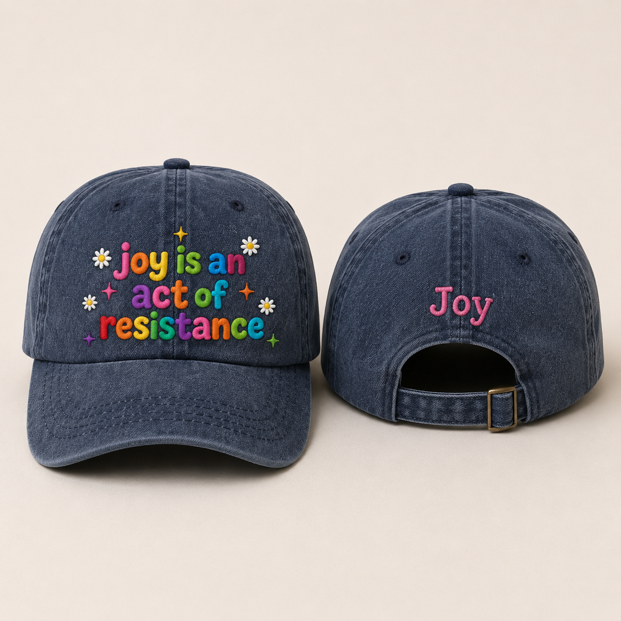 Joy Is Resistance Embroidered Washed Cap - Washed Cap - front view