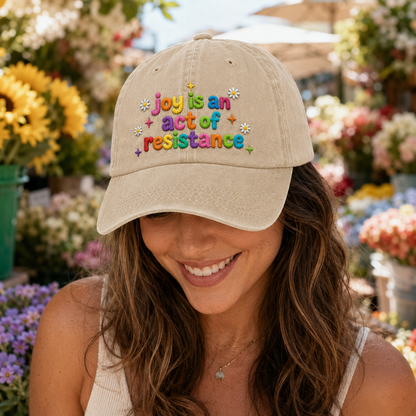 Joy Is Resistance Embroidered Washed Cap - Washed Cap - side view