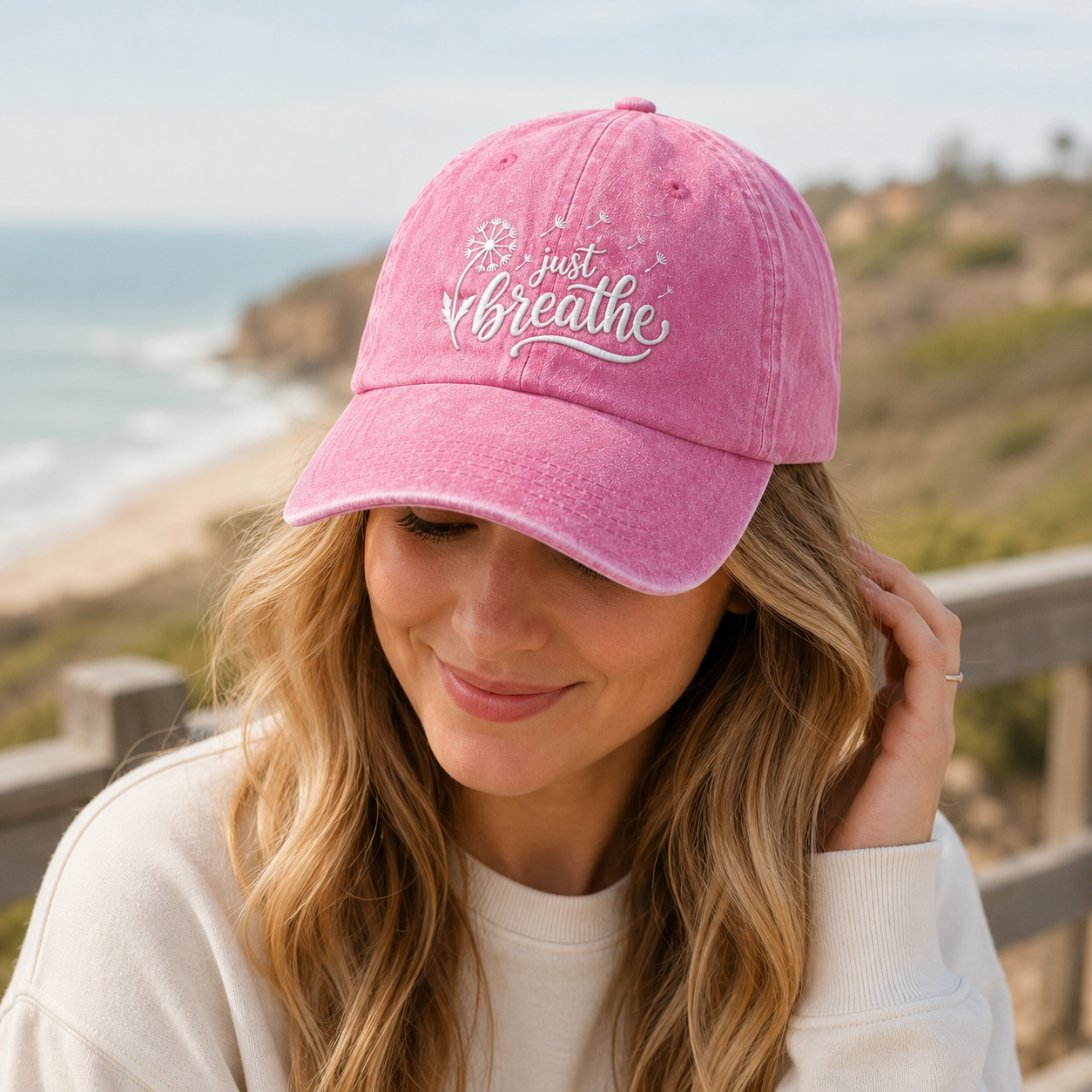 Just Breathe Embroidered Washed Cap - Washed Cap - alternate angle