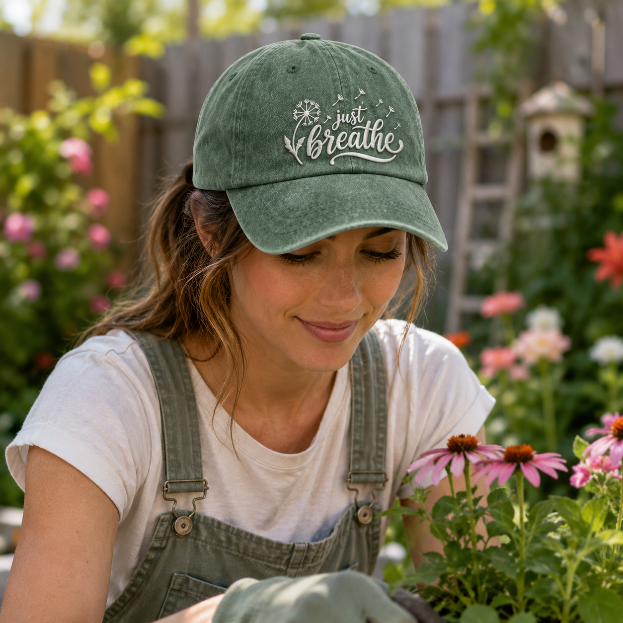 Just Breathe Embroidered Washed Cap - Washed Cap - detail