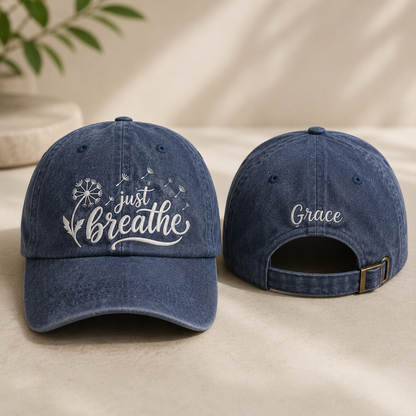 Just Breathe Embroidered Washed Cap - Washed Cap - front view