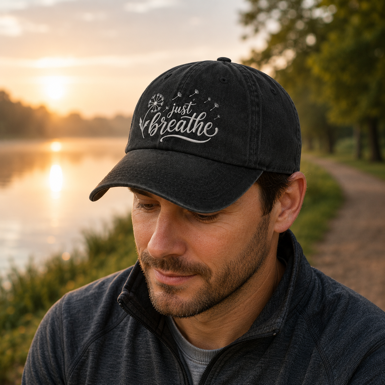Just Breathe Embroidered Washed Cap - Washed Cap - lifestyle