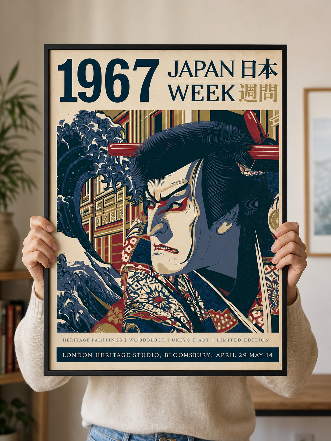 Kabuki Actor Poster - Wall Art Decor - front view - kabuki theater wall art, canvas print