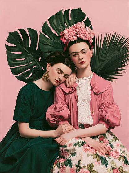Póster Inspirado em Frida Kahlo - Wall Art Decor - front view - kahlo inspired art print, pink botanical wall decor