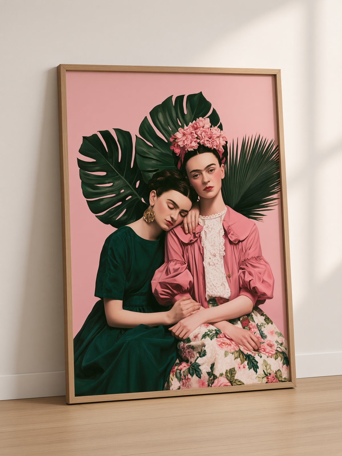 Póster Inspirado em Frida Kahlo - Wall Art Decor - detail view - kahlo inspired art print, pink botanical wall decor