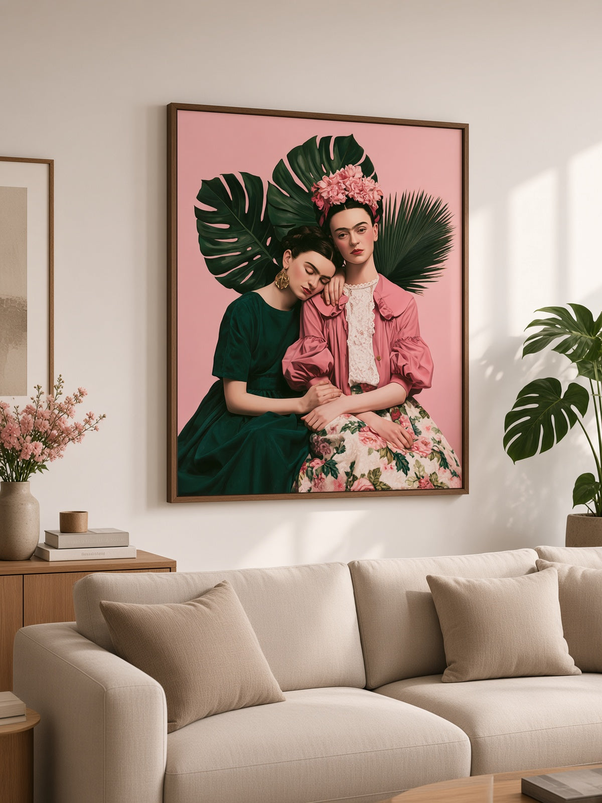 Póster Inspirado em Frida Kahlo - Wall Art Decor - alternate angle - kahlo inspired art print, pink botanical wall decor