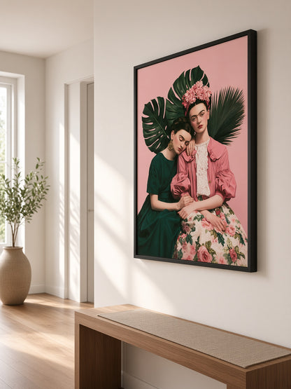 Póster Inspirado em Frida Kahlo - Wall Art Decor - packaging - kahlo inspired art print, pink botanical wall decor