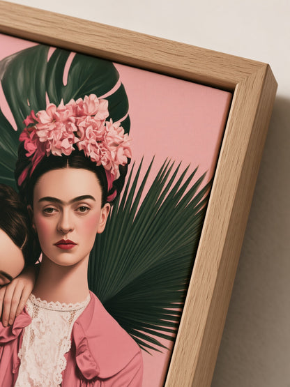 Póster Inspirado em Frida Kahlo - Wall Art Decor - detail view - kahlo inspired art print, pink botanical wall decor