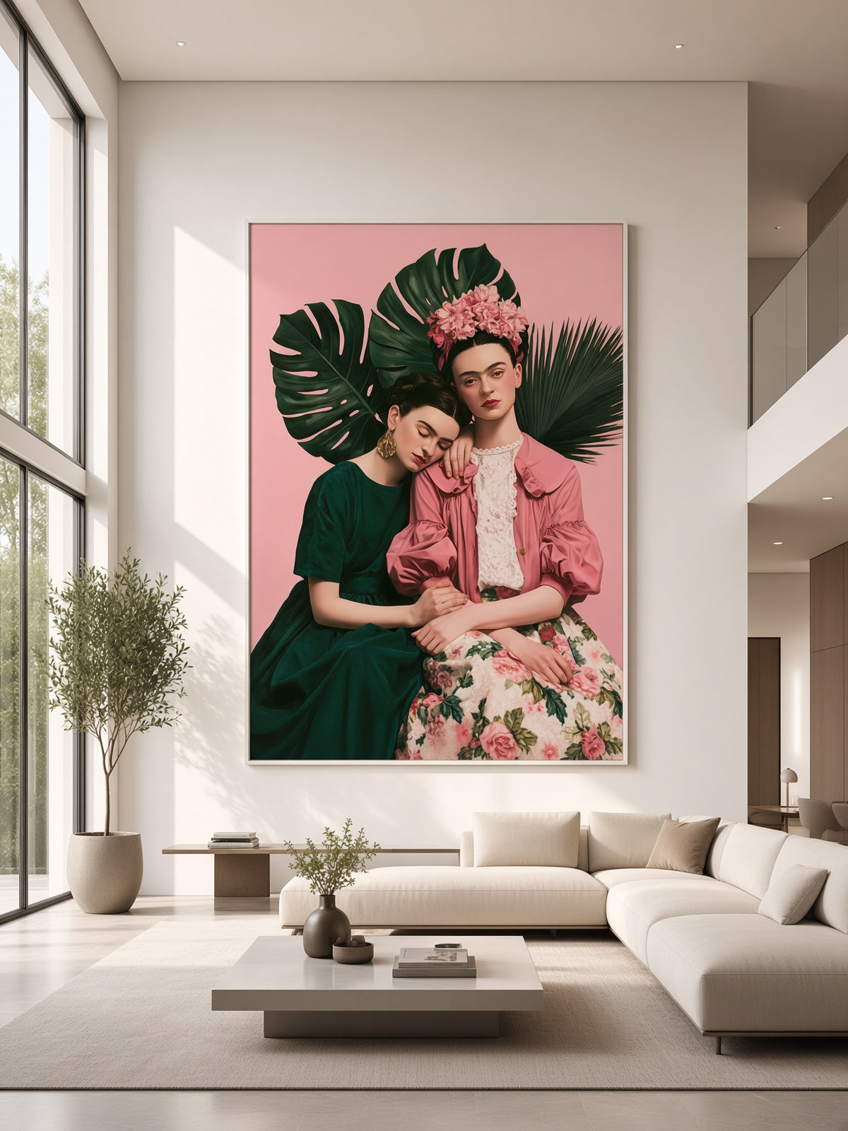 Póster Inspirado em Frida Kahlo - Wall Art Decor - lifestyle shot - kahlo inspired art print, pink botanical wall decor