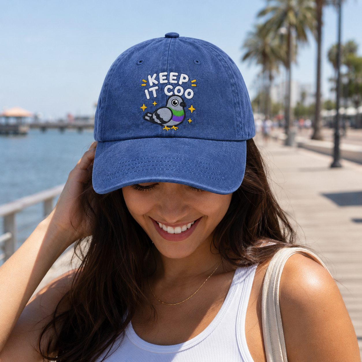 Keep It Coo Pigeon Embroidered Washed Cap - Washed Cap - alternate angle