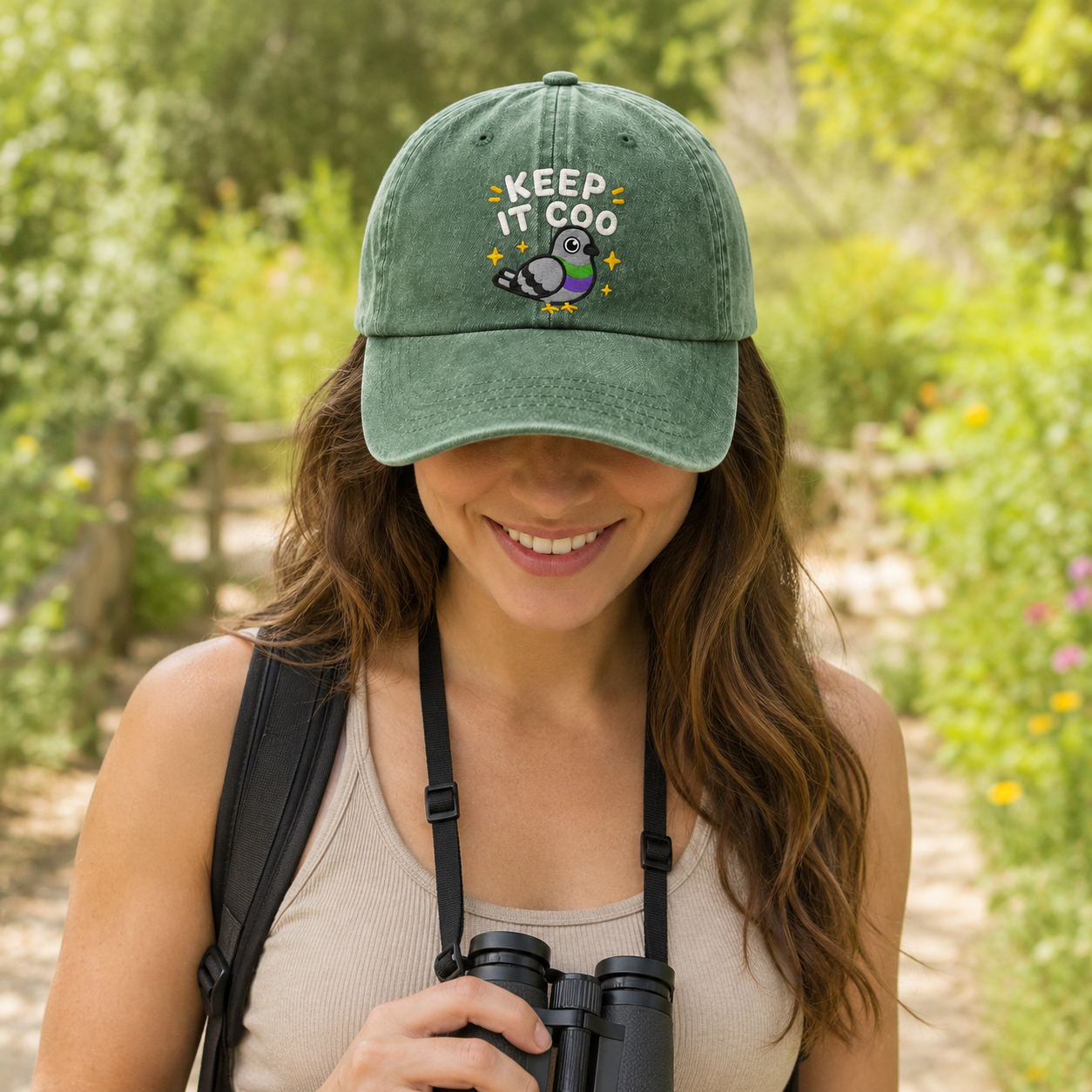 Keep It Coo Pigeon Embroidered Washed Cap - Washed Cap - detail