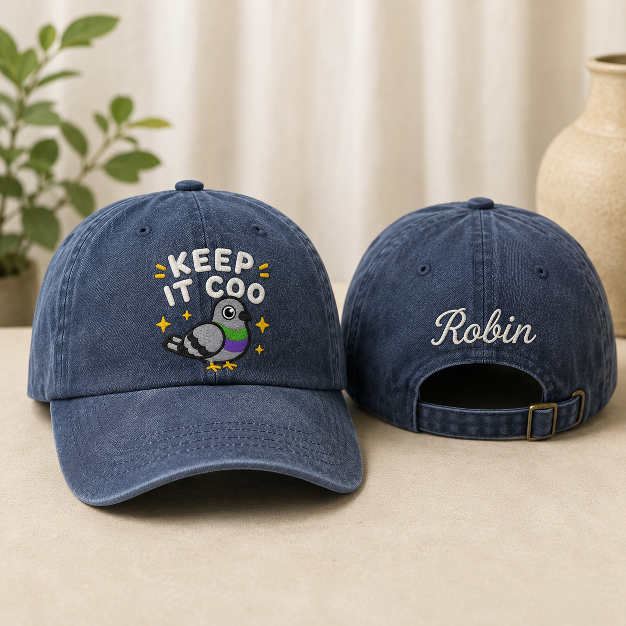 Keep It Coo Pigeon Embroidered Washed Cap - Washed Cap - front view