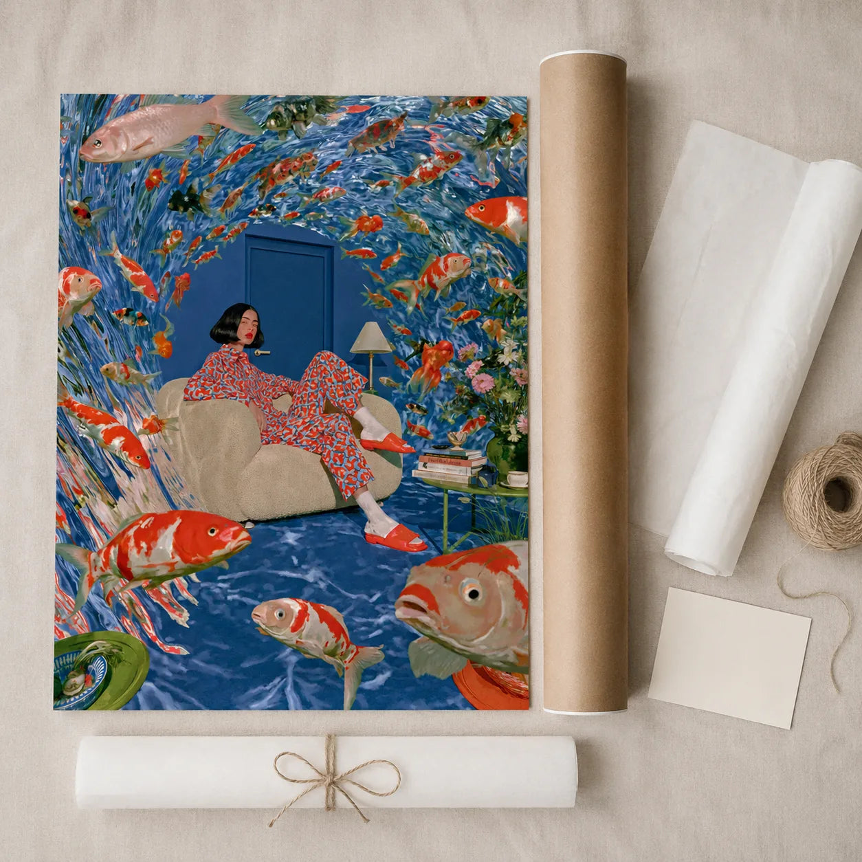Koi Fish Dreamscape Wall Art Decor - Wall Art Decor - back view