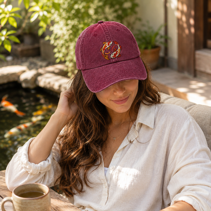 Koi Yin Yang Embroidered Washed Cap - Washed Cap - alternate angle