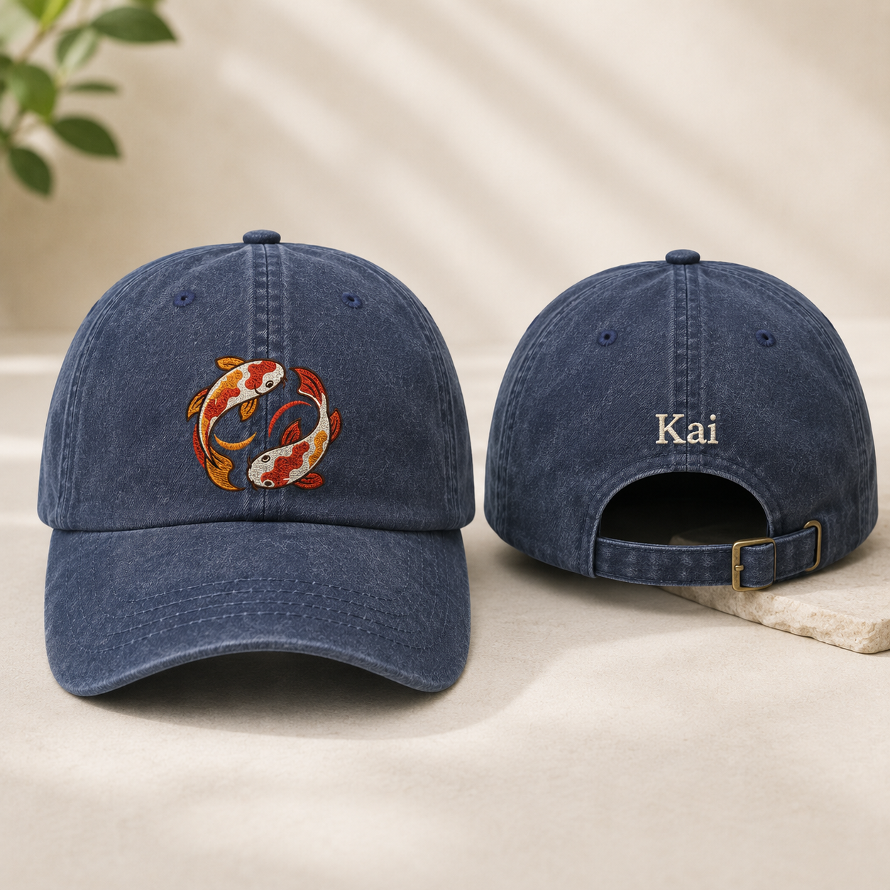 Koi Yin Yang Embroidered Washed Cap - Washed Cap - front view