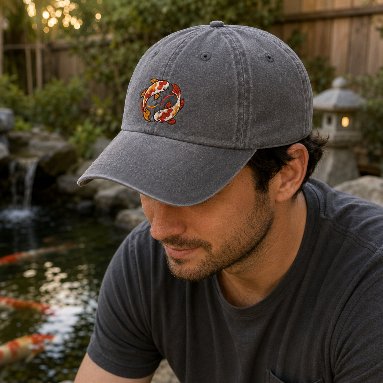 Koi Yin Yang Embroidered Washed Cap - Washed Cap - lifestyle