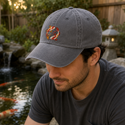Koi Yin Yang Embroidered Washed Cap - Washed Cap - lifestyle