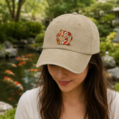 Koi Yin Yang Embroidered Washed Cap - Washed Cap - side view