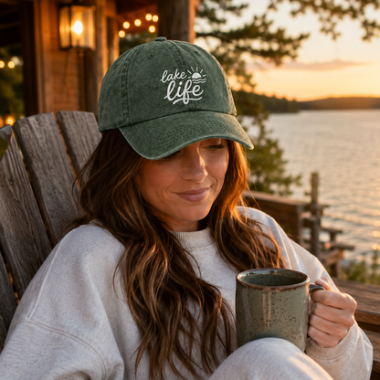 Lake Life Embroidered Washed Cap - Washed Cap - detail