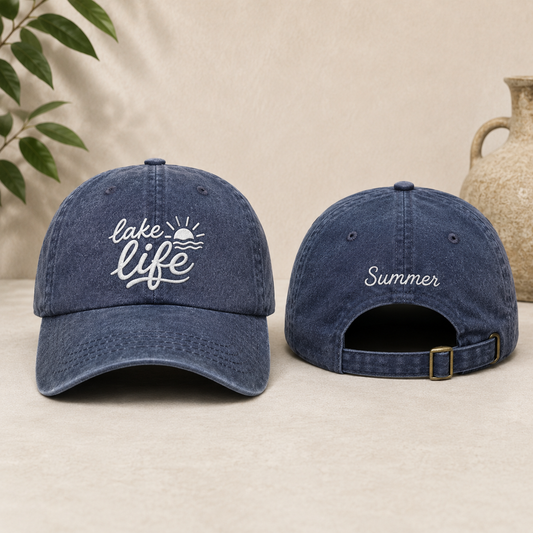 Lake Life Embroidered Washed Cap - Washed Cap - front view