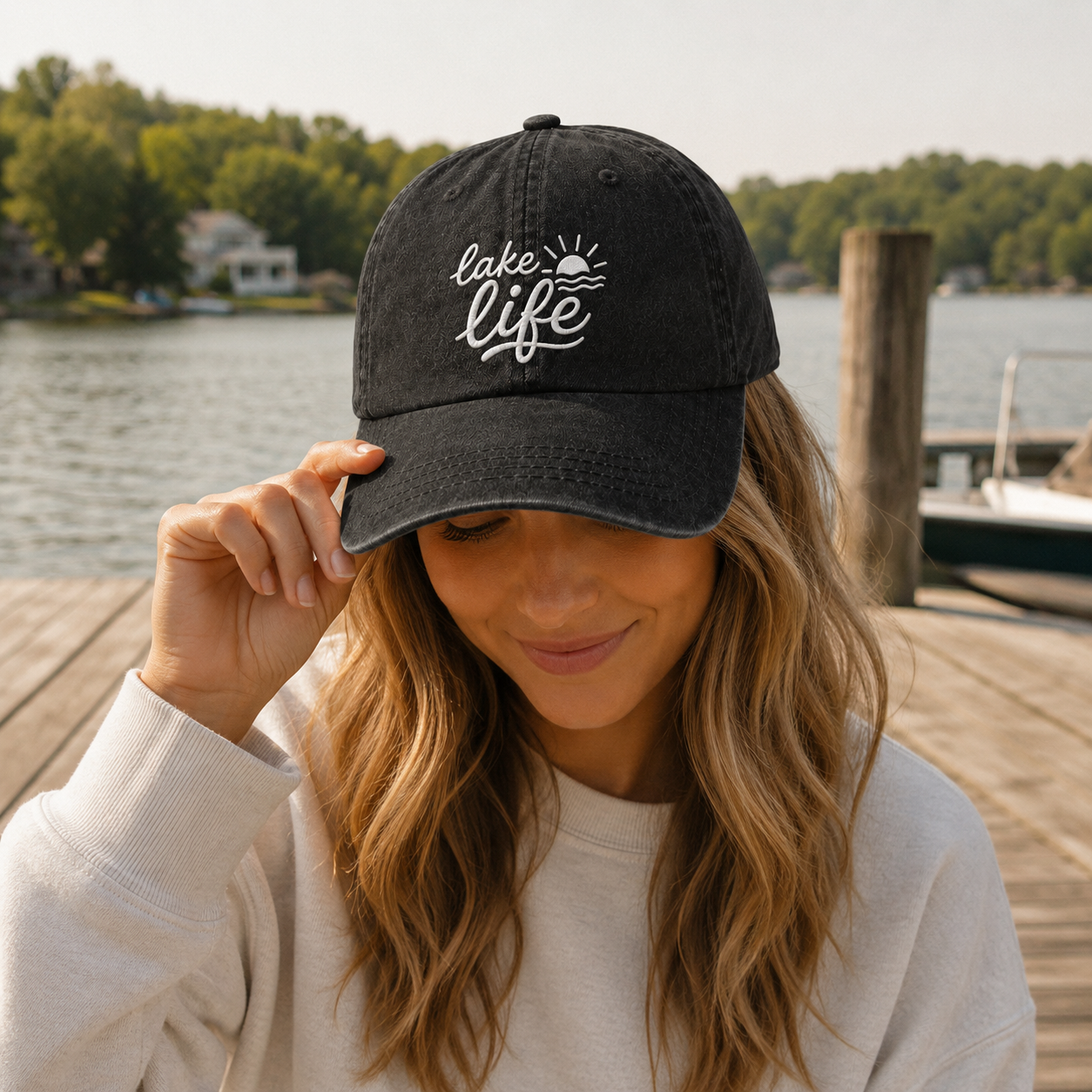 Lake Life Embroidered Washed Cap - Washed Cap - side view