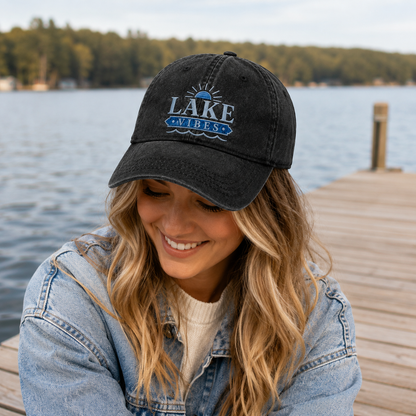 Lake Vibes Embroidered Washed Cap - Washed Cap - side view
