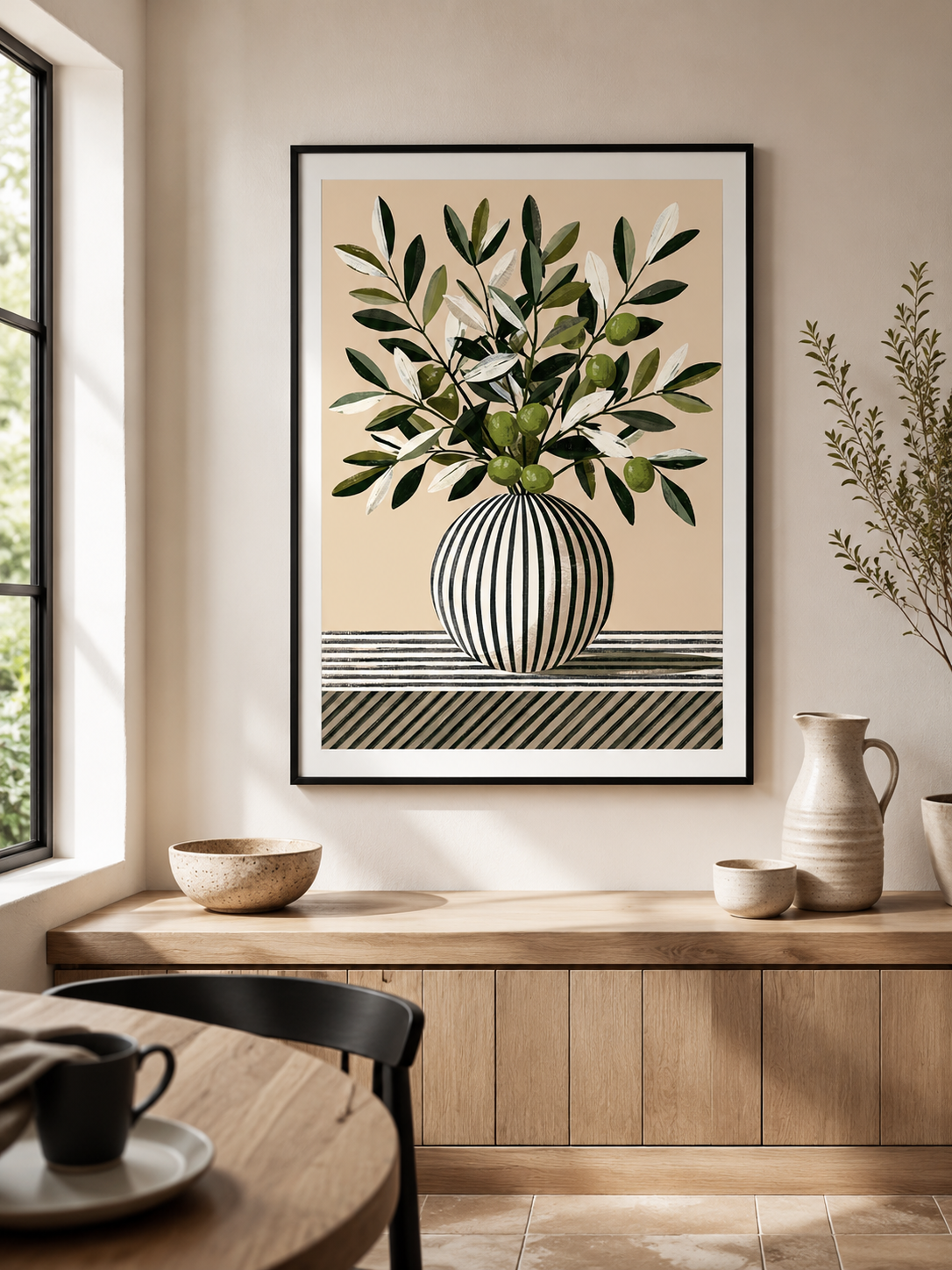 Leafy Branch Art Print - Wall Art Decor - alternate angle - green beige wall decor, canvas print