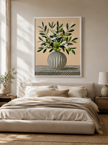 Leafy Branch Art Print - Wall Art Decor - lifestyle shot - green beige wall decor, canvas print