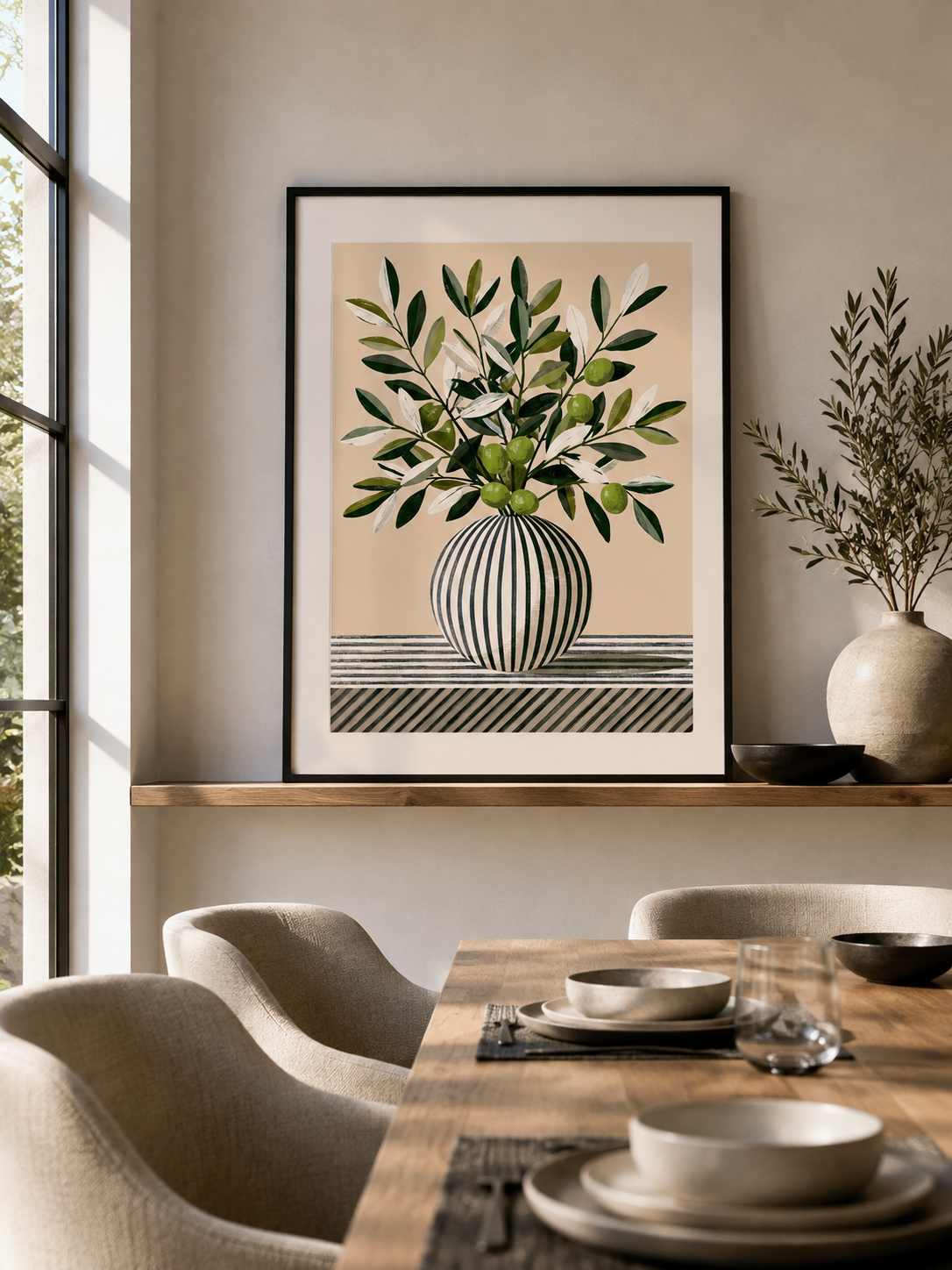 Leafy Branch Art Print - Wall Art Decor - packaging - green beige wall decor, canvas print