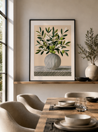 Leafy Branch Art Print - Wall Art Decor - packaging - green beige wall decor, canvas print