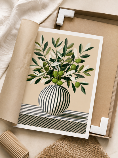 Leafy Branch Art Print - Wall Art Decor - lifestyle shot - green beige wall decor, canvas print