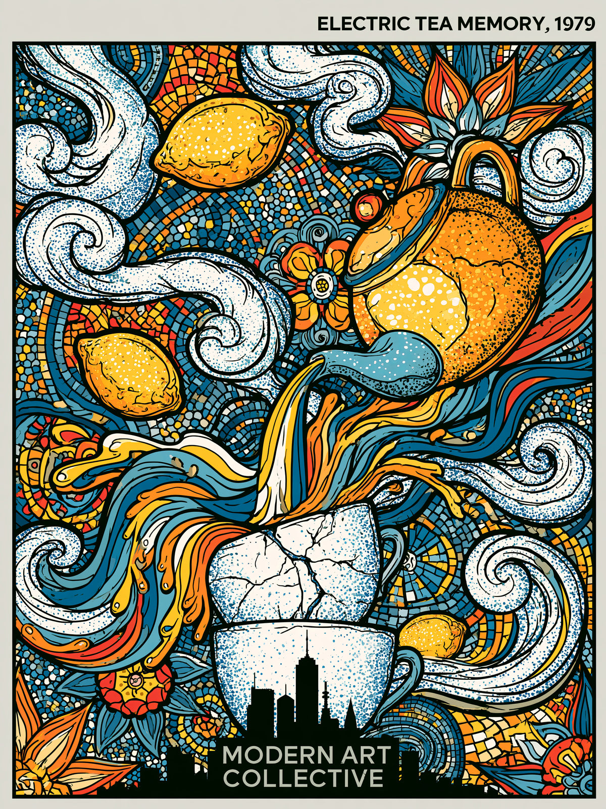 Lemon Tea Kitchen Wall Art - Wall Art Decor - front view - lemon tea kitchen wall art, retro citrus poster