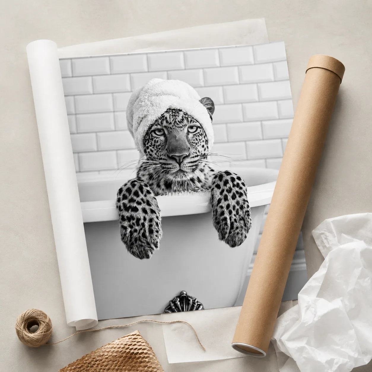 Leopard in Bathtub Wall Art Decor - Wall Art Decor - back view