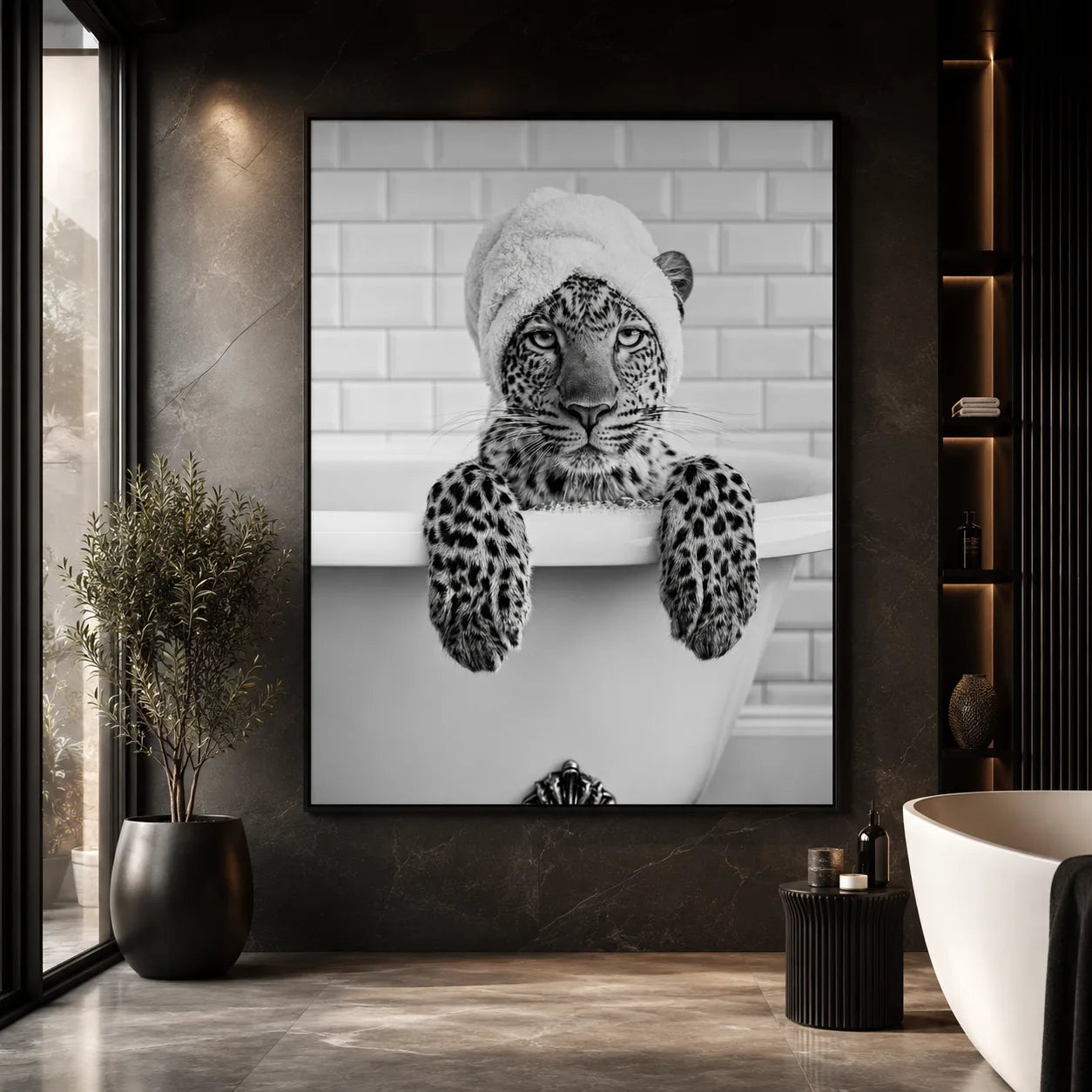 Leopard in Bathtub Wall Art Decor - Wall Art Decor - close up